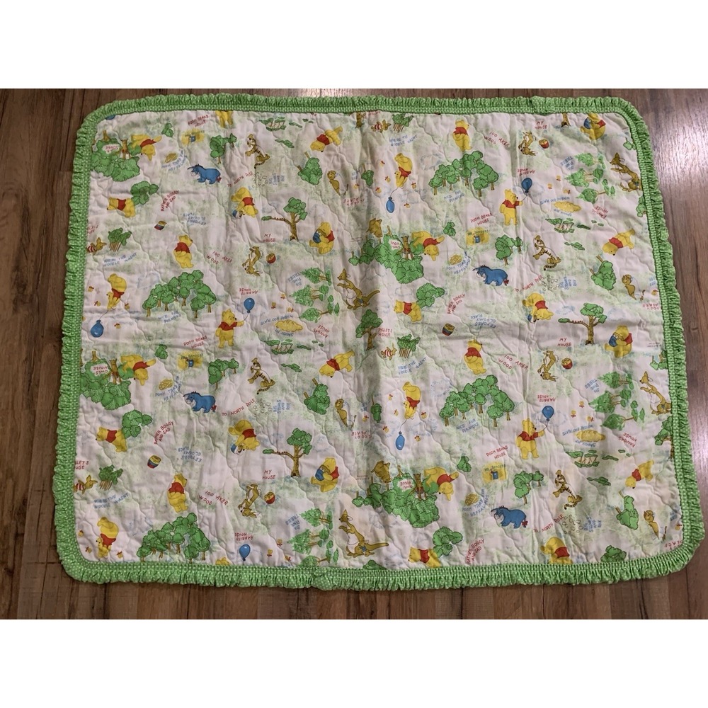 Sears Winnie the Pooh 100 Acre Woods Quilted Baby Crib Blanket Ruffled VTG 1980s
